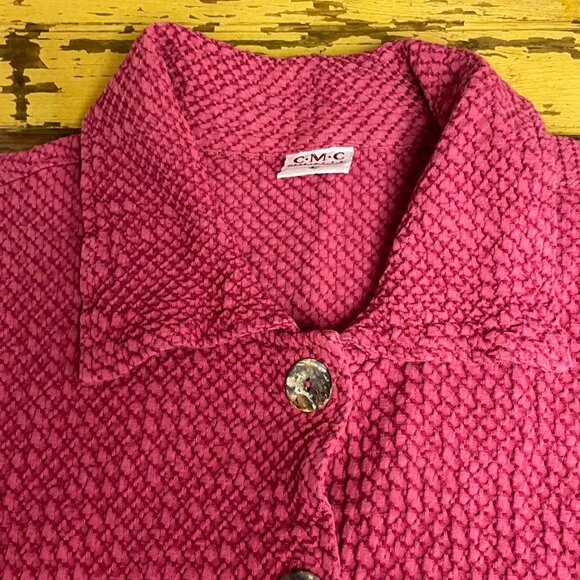 CMC Color Me Cotton Textured Knit Button Front Jacket Sz LG Pockets Lagenlook - Picture 3 of 7